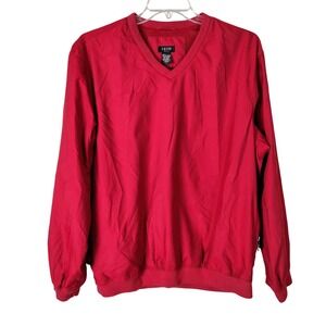 IZOD Golf Men Red V-Neck Windbreaker Pullover Mesh Lined Large Zipper Pockets